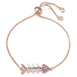 Cute Fishbone Cubic Zirconia Rose Gold Bracelet